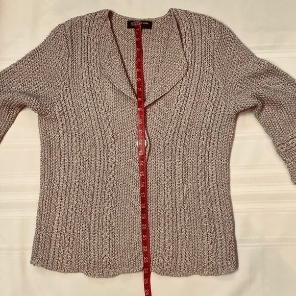 Jones‎ New York Linen Crochet 3/4 Sleeve Cardigan Sz M EUC Cafe Au Lait Color - Picture 8 of 9